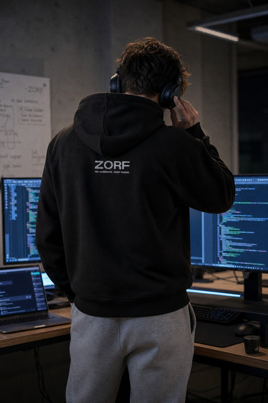 Launch fast or die last. Zorf - Builder's collection hoodie