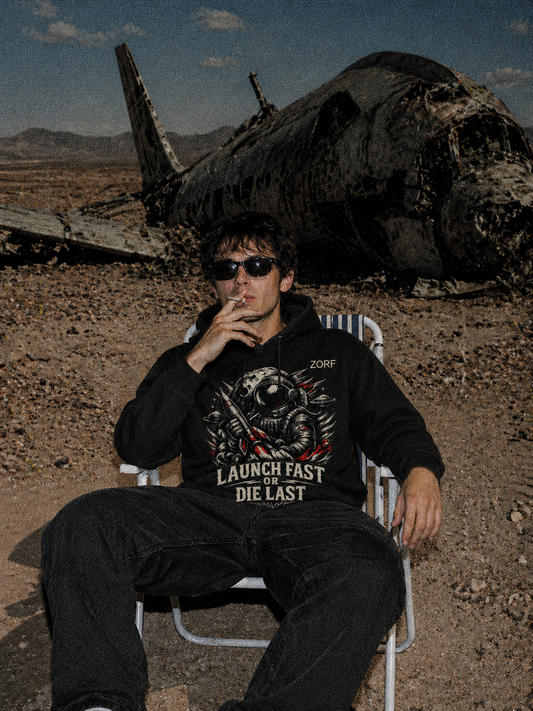 Launch fast or die last. Zorf - Builder's collection hoodie
